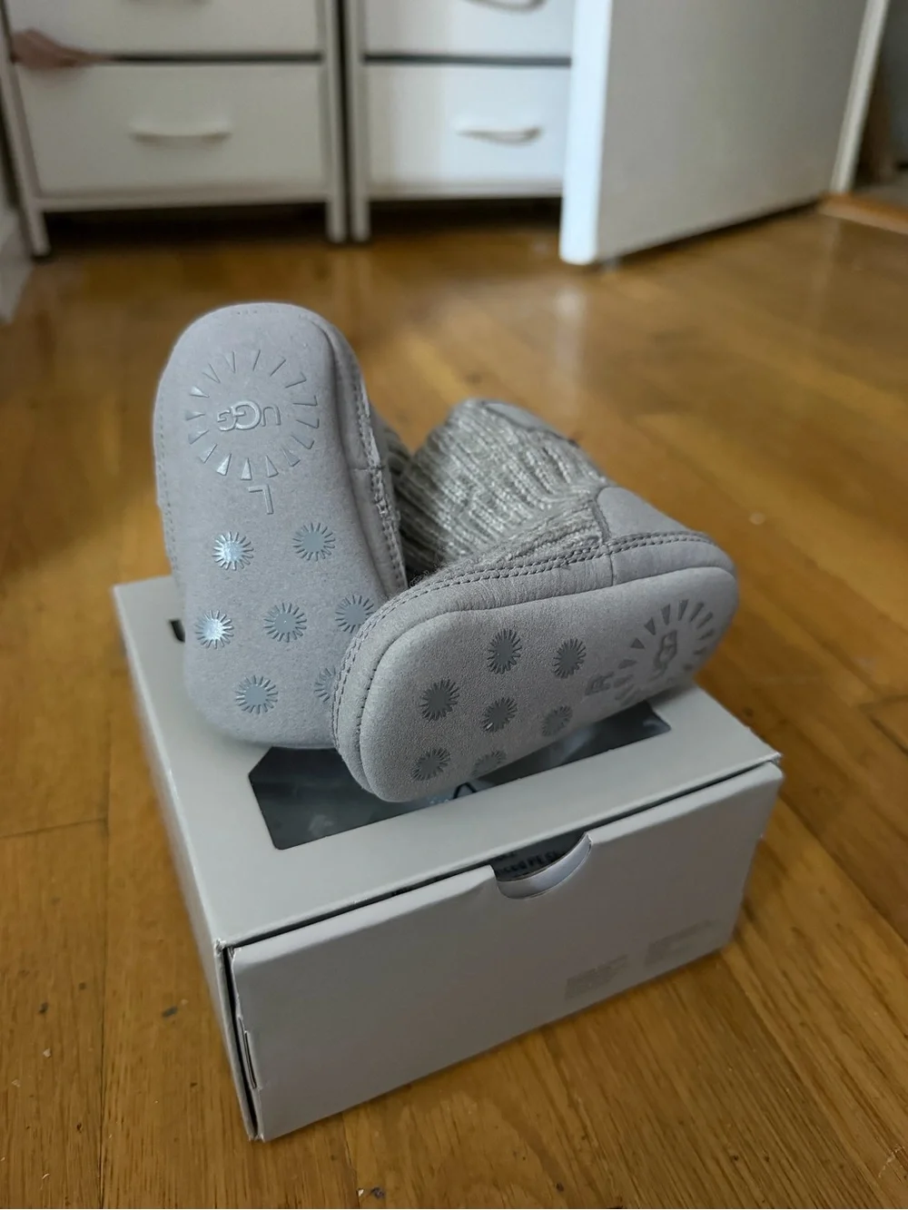 UGG Grey Knit Baby Booties - Cozy Ribbed Slip-Ons
